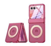 MiorMiar Translúcido Esmerilado PC Teléfono Caso para Motorola RAZR 60 Ultra, Proteger Cubierta con Anillo Magnético Y Película De Vidrio, Soporta Carga Inalámbrica (Rojo,Pantalla HD)