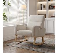 MIOSUT mecedora, silla mecedora de tela con respaldo alto Rocking Chair con bolsillo lateral, silla basculante interior exterior (Sherpa, Beige)
