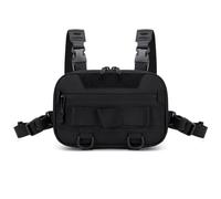 MiOYOOW Bolsa de pecho deportiva, bolsillo táctico en el pecho, transpirable, bolsillo para chaleco para correr, senderismo, ciclismo, caza, pesca, viajes, Negro (correa de hombro con hebilla de