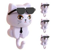 MiOYOOW Bonito gancho para llaves de gato, 4 unidades, creativo, organizador de llaves de gato, ganchos adhesivos con lentes de sol para colgar llaves, sombreros, bolsos, toallas, bufandas