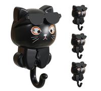 MiOYOOW Bonito gancho para llaves de gato, 4 unidades, creativo, organizador de llaves de gato, ganchos adhesivos con lentes de sol para colgar llaves, sombreros, bolsos, toallas, bufandas
