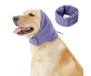 MiOYOOW Cobertura para orejas sin solapa para perros, fácil de limpiar, con autoadhesivo ajustable, para aliviar la ansiedad del perro, para calentar el cuello