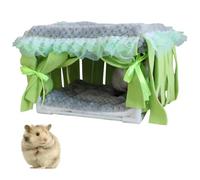 MiOYOOW Escondite de cobayas, cama para dormir para animales pequeños, casa escondite para hámster con cortina de flecos para conejillos enanos, conejillos de indias, deslizadores de azúcar, hámsteres