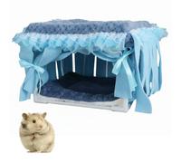 MiOYOOW Escondite de cobayas, cama para dormir para animales pequeños, casa escondite para hámster con cortina de flecos para conejillos enanos, conejillos de indias, deslizadores de azúcar, hámsteres