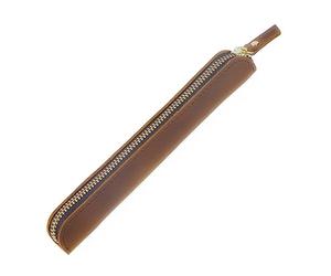 MiOYOOW - Funda de piel para bolígrafo retro con cremallera para bolígrafos y lápices, Amarillo Marrón, 19 x 3 cm