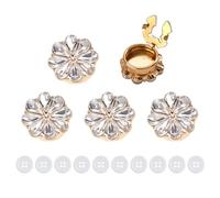 MiOYOOW Fundas para botones de diamantes de imitación, 5 clips decorativos con 10 botones de costura, Flor, Dorado, Cristal, 15 piezas