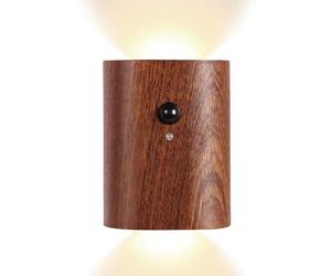 MiOYOOW Luz de noche LED de pared, lámpara magnética con detector de movimiento, lámpara de noche de madera recargable para dormitorio, cocina, pasillo, escalera, salón