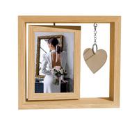 MiOYOOW Marcos cuadrados giratorios de madera, 21 x 23 cm, marco de fotos de boda de doble cara con colgante de corazón para parejas, boda, familia, madre, regalo