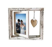 MiOYOOW Marcos cuadrados giratorios de madera, 21 x 23 cm, marco de fotos de boda de doble cara con colgante de corazón para parejas, boda, familia, madre, regalo