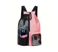 MiOYOOW Mochila de playa con cordón, bolsas de malla impermeable para gimnasio con bolsa para botella de agua para natación y gimnasio, rosa