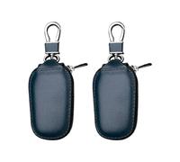 MiOYOOW Soporte para llaves de coche, gran capacidad, impermeable, de piel sintética, con hebilla de cremallera para transporte diario, azul, 14 x 5 x 3 cm