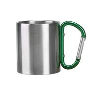 MiOYOOW Taza de mosquetón de acero inoxidable, taza de camping de doble pared, taza de metal portátil con mango de mosquetón para acampar al aire libre, viajes, montañismo (300 ml