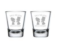 MIP Juego de 2 vasos de chupito de 49.6 g para regalo con texto en inglés "Till Death Do Us Part" para novia y novio, aniversario de boda