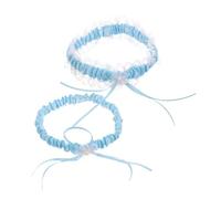 Mipcase 2piezas Ligas de Encaje para Novia Lazo y Gasa Floral Banda de Pierna para Boda Decoración de Pierna de Novia Color Azul Claro