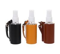 Mipcase 3 piezas Botellas de Viaje con y Funda de PU para Perfume Portátiles para Lociones y Cuidado Personal Colores Negro Marrón Oscuro y Amarillo Prácticos para Colgar Mochila o Bolso