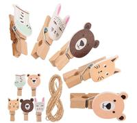 Mipcase 40 Piezas Pinzas de Fotos de Madera con Diseños de Animales para Manualidades Clips de Sellado Decorativos para Colgar Cuadros y Decorar Paredes Hogar y Eventos