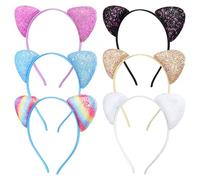 Mipcase 6 piezas Diademas con Orejas de Gato de Lentejuelas Brillantes de Colores Accesorios y Cómodos para Fiestas Cosplay y Halloween