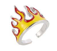 Mipcase Anillo de Dedo de Moda Hip Hop, Anillo Abierto Ajustable de Metal, Joyería Decorativa para Hombres y Estudiantes, Diseño Creativo de Fuego, Tamaño Ajustable