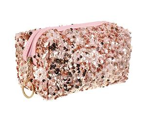 Mipcase Bolsa de Maquillaje Cuadrada Lentejuelas para Dama Gran Capacidad Portátil y Ligera Bolsa de Artículos de Tocador para Viaje y Uso Diario Color Rosa