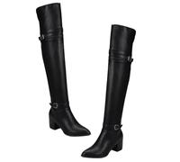 Mipcase Botas Altas de Mujer Negras de PU Tacón Grueso Largas por Encima Rodilla Antideslizantes y Resistentes para Otoño E Invierno Talla 38 Ideales para Clima Frío