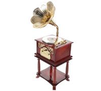 Mipcase Caja Música Tocadiscos Vintage Retro con Melodías Clásicas Diseño Elegante con Tallado Creativo Mini Gramófono Decorativo para Escritorio Ambiente Cálido y Nostálgico