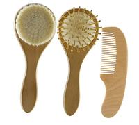 Mipcase Cepillo de Lana y Peine de Madera para Bebés Recién Nacidos, Set de 3 Piezas Fácil de Llevar Calmar Emociones del Ñiño