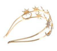 Mipcase Diadema de Estrellas y Luna de Doble Capa Tocado de Estrella para Mujer Tiara de Diosa Pedrería Accesorios de Tocado para Fiesta de Boda