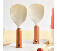 Mipcase Espátulas para Arroz 2 Piezas Cucharas de Silicona y Madera Antiadherentes Resistentes y Multiusos para Cocina con Mango Ergonómico y Diseño para Uso Doméstico