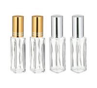 Mipcase Frascos de Perfume Transparente Recargables 10 Ml 4 Piezas Pulverizador Vidrio Cuadrado Tapa de Línea Dorada y Plateada Adecuado para Viaje y Almacenamiento de Esencias