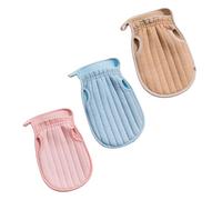 Mipcase Guante De Baño Exfoliante 3 Piezas Doble Cara Color Sólido Para Limpieza De Cómodo y Seguro Adecuado Para Duchas y Baño Incluye Guantes Rosa Café y Azul