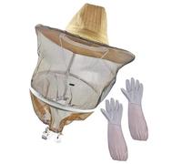 Mipcase Guantes de Apicultor de Piel de Cabra Resistentes y Sombrero Profesional Red, Protección para Apicultura en Ambientes de Trabajo Intensivo