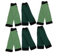 Mipcase Guantes sin Dedos para Mujer Largos a Rayas 6 Pares de Calentadores de Brazo de Punto Negro y Verde Fluorescente Mitones de Media Mano para Invierno Accesorios Versátiles para