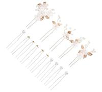 Mipcase Horquillas Cabello Perlas Artificiales y Gemas de Imitación Forma de U Set de 15 Piezas Doradas Accesorios con Diseño de Flores Nupciales para Novia y Damas de Honor Ideales