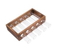 Mipcase Jarrón Tubo de Transparente para Hidroponía con Soporte de Madera Estable Boca Redonda Pulida Decoración Sencilla para Plantas y Flores Secas Casa