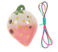 Mipcase Ocarina de Cerámica para Principiantes de 6 Agujeros en Do, Instrumento de Viento Creativo Diseño de Fresa Rosa y Blanco, Portátil para Niños, Práctica Musical Educativa