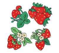 Mipcase Parches Termoadhesivos Bordados de Fresa 4 Unidades para Coser y Planchar Apliques Decorativos de Hilo para Ropa Chaquetas Mochilas y Sombreros DIY