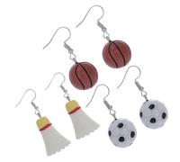 Mipcase Pendientes Deportivos Colgantes de Resina Diseño de Balón de Fútbol, Baloncesto y Bádminton, Mini Tamaño, para Niñas, Accesorios de Moda para Fiestas y Uso Diario