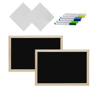 Mipcase Pizarra con Marco de Madera 2 Unidades 20X30 CM Pizarra Negra de Sobremesa para Escribir Incluye 6 Rotuladores de Colores Acuosos y 2 Paños de Limpieza Adecuado para Hogar