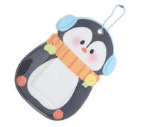 Mipcase Portatarjetas Fotográficos PVC Diseño De Pingüino Caricatura Negro, Llavero Colgante, para Niños y Estudiantes, Funda para Tarjetas De Identificación y Abonos De Transporte