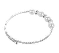 Mipcase Pulsera de Boda Rígida para Mujer Perlas Sintéticas y Gemas de Imitación Brillantes Joyería Nupcial Elegante para Novias y Eventos Obsequios Decoración de Muñeca en Color Plata