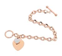Mipcase Pulsera de Corazón de Rosa para Mujer Pulsera de Eslabones con Cierre de Palanca y Dije de Corazón Afectivo Joyas para Niñas con Cadena de Acero de Titanio Gruesa