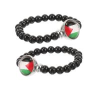 Mipcase Pulsera de Cuentas Palestina Elegante Bandera de Palestina, Pulsera Negra Elástica Unisex, Ajuste Cómodo para Uso Diario y Ocasiones Obsequios, 2 Piezas
