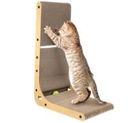 Mipcase Rascador Vertical para Gatos de Cartón con Campanas, Tablero Decorativo L Tipo Pequeño con Marco de Madera, Juguete para Interior y Habitación, Adecuado para Color Aleatorio