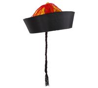 Mipcase Sombrero Qing Tradicional Negro para Disfraz Asiático con Trenza de Caballo, Tamaño Infantil 10 Años, Accesorio para Teatro, Baile y Fiestas Temáticas