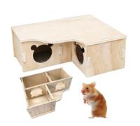 MIPIACE Escondite de Hámster 22.5x17.8x8cm Casa de Hámster de Madera 3 Habitaciones Decorativa Fácil Casa de Madera para Hámster Escondite para hámster para Hámster Jerbo Enano Chinchilla Otras
