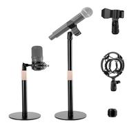 Mippko Soporte de micrófono de escritorio, altura ajustable del soporte de micrófono, rotación de 180° universal y montaje de choque 2 clips de micrófono, un adaptador de tornillo de aleación de