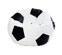 MiPuf - Puff Futbol | Puff Balon Futbol | Puff con Relleno Incluido 120cm | Puff Salon Tejido Polipiel Alta Resistencia | Puff Infantil para Habitacion Juvenil | Puff Infantiles | Puff Blanco y Negro