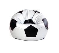 MiPuf - Puff Futbol | Puff Balon Futbol | Puff con Relleno Incluido 90cm | Puff Salon Tejido Polipiel Alta Resistencia | Puff Infantil para Habitacion Juvenil | Puff Infantiles | Puff Plata y Negro