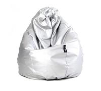 MiPuf - Puff Pera XXL Plata | Puff Salon Polipiel Alta Resistencia | Puff Gigante | Puff con Relleno Incluido | Puff Infantil y Adulto | Puff Dormitorio | Puf Doble Costura y Doble Cremallera