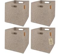 MIQIO® Caja de almacenamiento de diseño de tela de fieltro, juego de 4 cestas de almacenamiento, caja plegable de 30 x 30 x 30 cm, organizador para estantería Kallax, color beige
